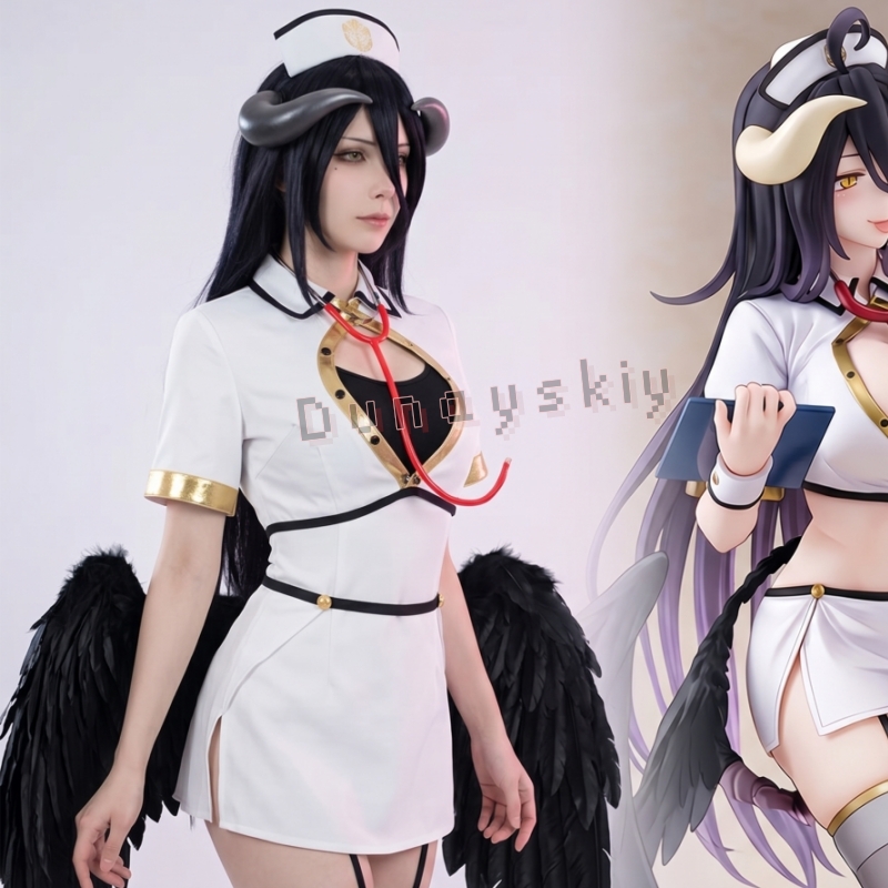 Anime Cosplay Albedo - 오버로드 알베도 고딕 엔젤 간호사 코스프레
