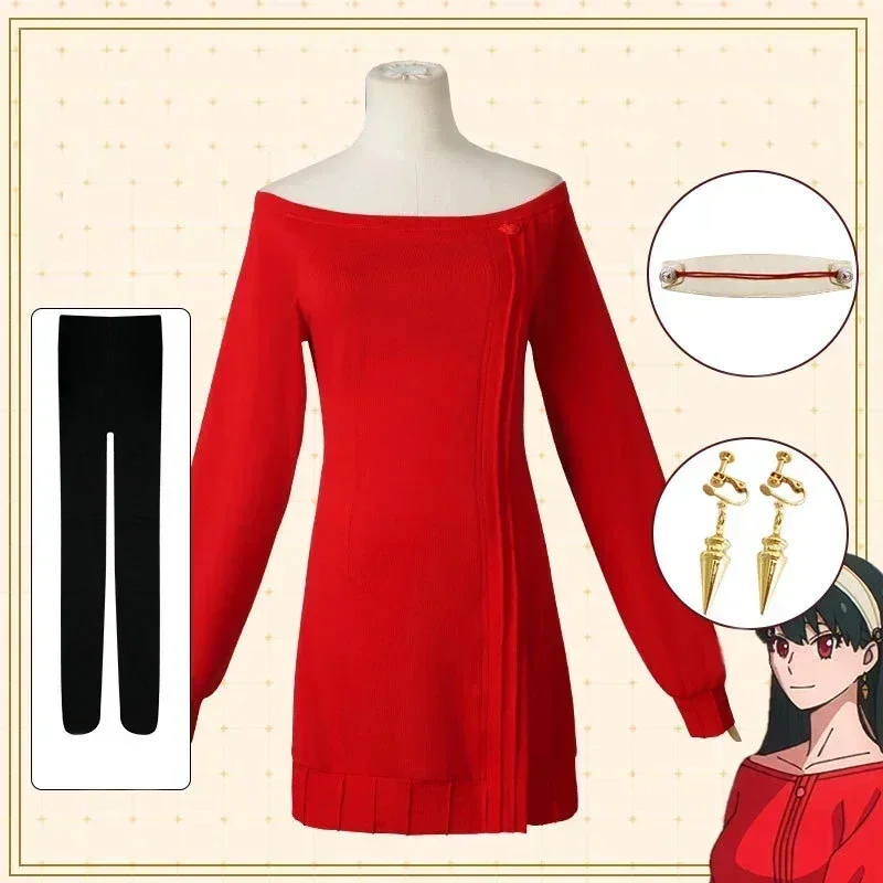 Anime Cosplay Yor - Yor Forger 코스프레 긴 빨간 뜨개질