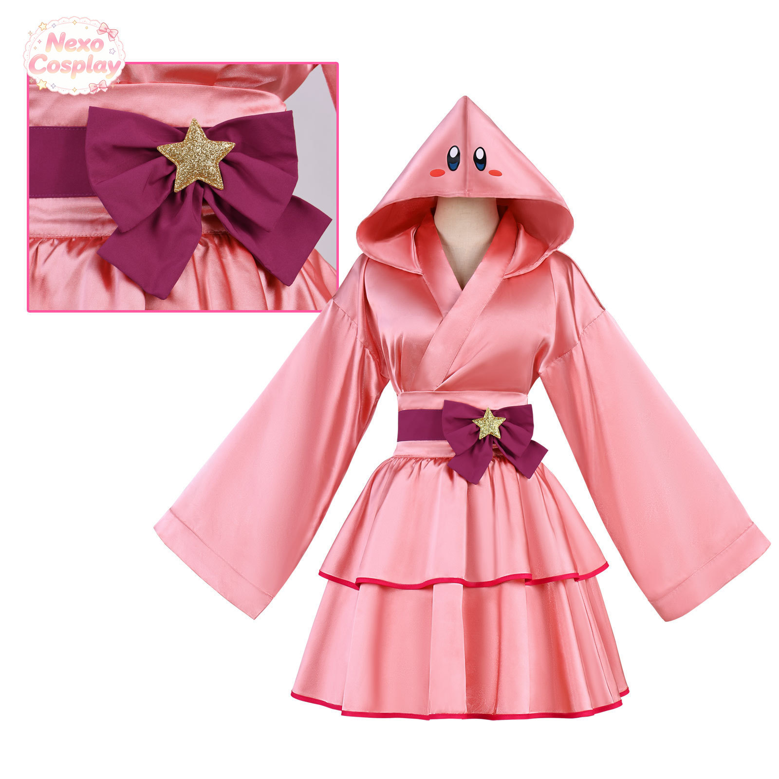 핑크 볼 코스프레 의상 핑크 소녀 후드 기모노 스커트  - Anime Cosplay Pink 리뷰 및 가격